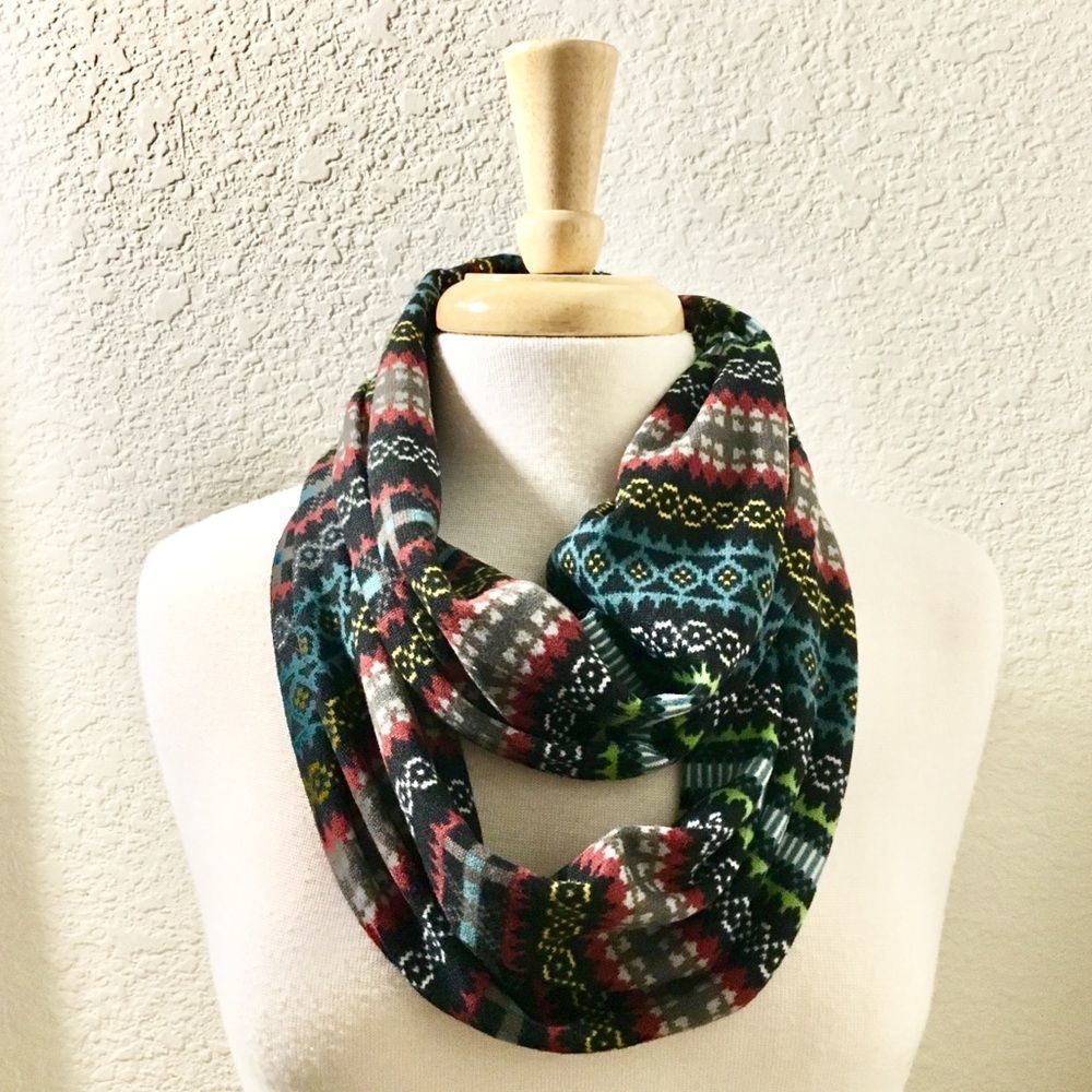 Nordic Stripe Polyester Jersey Infinity Scarf, NWT - Picture 2 of 7